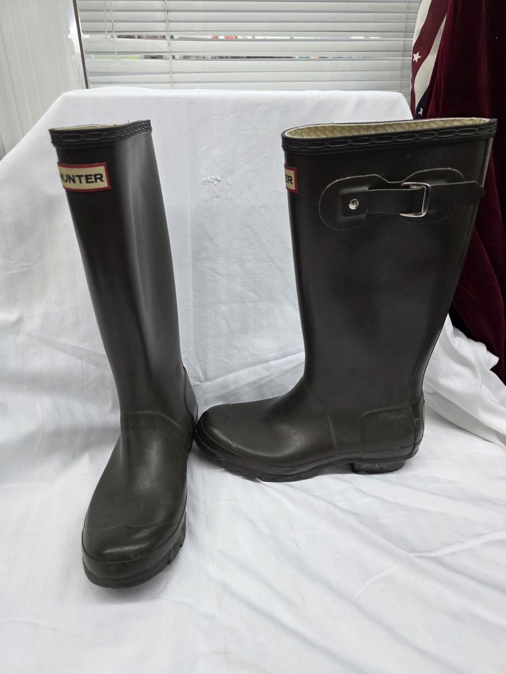 4Hunter Gloss Dark Brown Tall Waterproof Rain Boots with Side Buckle
